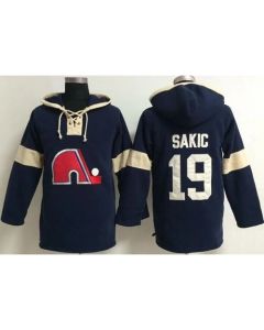 Quebec Nordiques #19 Joe Sakic Blue Pullover NHL Hoodie