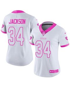 Raiders #34 Bo Jackson White/Pink Women's Stitched NFL Limited Rush Fashion Jersey