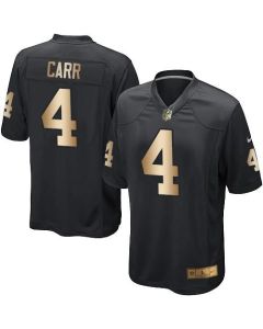 Raiders #4 Derek Carr Black Team Color Youth Stitched NFL Elite Gold Jersey