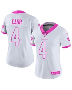 Raiders #4 Derek Carr White/Pink Women's Stitched NFL Limited Rush Fashion Jersey