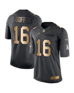 Rams #16 Jared Goff Black Men's Stitched NFL Limited Gold Salute To Service Jersey