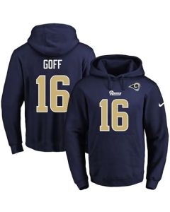 Rams #16 Jared Goff Navy Blue Name & Number Pullover NFL Hoodie