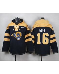 Rams #16 Jared Goff Navy Blue Player Pullover Hoodie