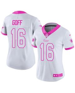Rams #16 Jared Goff White/Pink Women's Stitched NFL Limited Rush Fashion Jersey