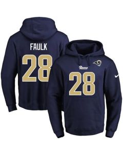 Rams #28 Marshall Faulk Navy Blue Name & Number Pullover NFL Hoodie