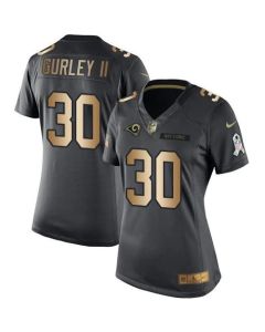 Rams #30 Todd Gurley II Black Women's Stitched NFL Limited Gold Salute to Service Jersey