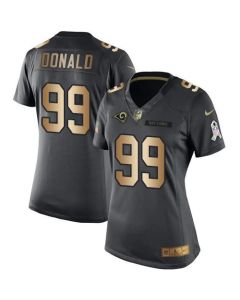 Rams #99 Aaron Donald Black Women's Stitched NFL Limited Gold Salute to Service Jersey
