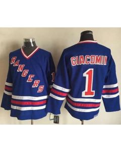Rangers #1 Eddie Giacomin Blue CCM Heroes of Hockey Alumni Stitched NHL Jersey