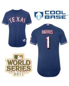 Rangers #1 Elvis Andrus Blue Cool Base 2011 World Series Patch Stitched MLB Jersey