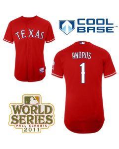 Rangers #1 Elvis Andrus Red Cool Base 2011 World Series Patch Stitched MLB Jersey