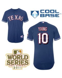 Rangers #10 Michael Young Blue Cool Base 2011 World Series Patch Stitched MLB Jersey
