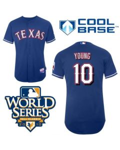 Rangers #10 Michael Young Blue Cool Base w/2010 World Series Patch Stitched MLB Jersey