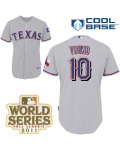 Rangers #10 Michael Young Grey Cool Base 2011 World Series Patch Stitched MLB Jersey
