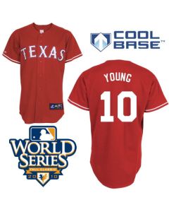 Rangers #10 Michael Young Red Cool Base w/2010 World Series Patch Stitched MLB Jersey