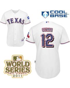 Rangers #12 Cristian Guzman White Cool Base 2011 World Series Patch Stitched MLB Jersey