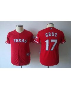 Rangers #17 Cruz Red 2011 World Series Patch Stitched Youth MLB Jersey