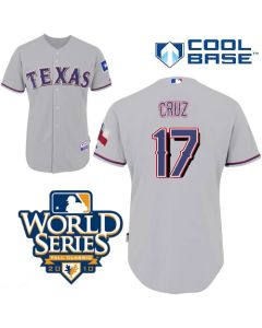 Rangers #17 Nelson Cruz Grey Cool Base w/2010 World Series Patch Stitched MLB Jerseys