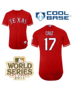 Rangers #17 Nelson Cruz Red Cool Base 2011 World Series Patch Stitched MLB Jersey