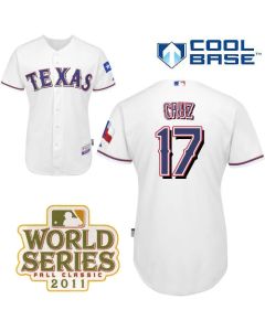 Rangers #17 Nelson Cruz White Cool Base 2011 World Series Patch Stitched MLB Jersey