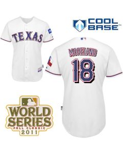 Rangers #18 Mitch Moreland White Cool Base 2011 World Series Patch Stitched MLB Jersey