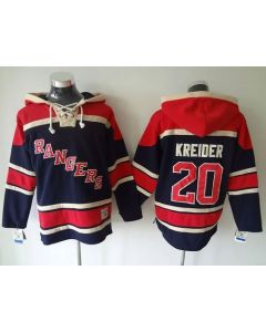 Rangers #20 Chris Kreider Blue Sawyer Hooded Sweatshirt Stitched NHL Jersey