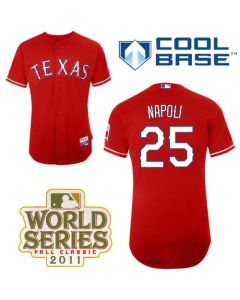 Rangers #25 Mike Napoli Red Cool Base 2011 World Series Patch Stitched MLB Jersey