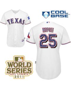 Rangers #25 Mike Napoli White Cool Base 2011 World Series Patch Stitched MLB Jersey