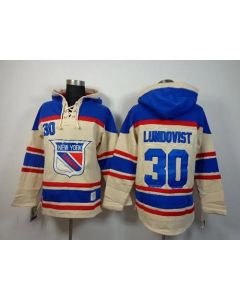 Rangers #30 Henrik Lundqvist Cream Sawyer Hooded Sweatshirt Stitched NHL Jersey