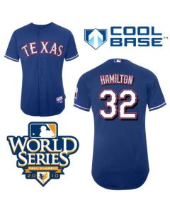 Rangers #32 Josh Hamilton Blue Cool Base w/2010 World Series Patch Stitched MLB Jersey