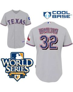 Rangers #32 Josh Hamilton Grey 2010 World Series Patch Stitched Youth MLB Jersey