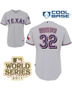 Rangers #32 Josh Hamilton Grey Cool Base 2011 World Series Patch Stitched MLB Jersey