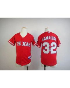 Rangers #32 Josh Hamilton Red 2010 World Series Patch Stitched Youth MLB Jersey