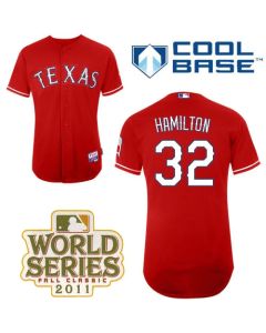 Rangers #32 Josh Hamilton Red Cool Base 2011 World Series Patch Stitched MLB Jersey