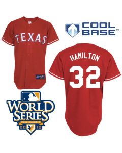 Rangers #32 Josh Hamilton Red Cool Base w/2010 World Series Patch Stitched MLB Jersey