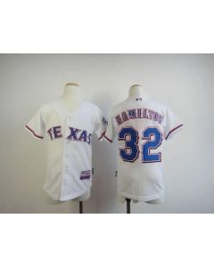 Rangers #32 Josh Hamilton White 2010 World Series Patch Stitched Youth MLB Jersey