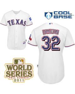 Rangers #32 Josh Hamilton White Cool Base 2011 World Series Patch Stitched MLB Jersey