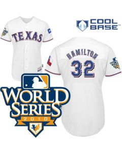 Rangers #32 Josh Hamilton White Cool Base w/2010 World Series Patch Stitched MLB Jersey