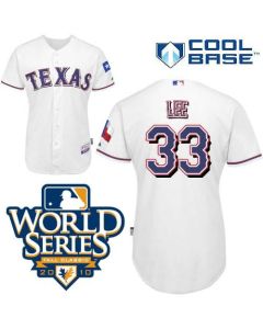 Rangers #33 Cliff Lee White Cool Base w/2010 World Series Patch Stitched MLB Jersey