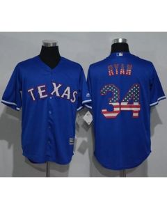 Rangers #34 Nolan Ryan Blue USA Flag Fashion Stitched MLB Jersey