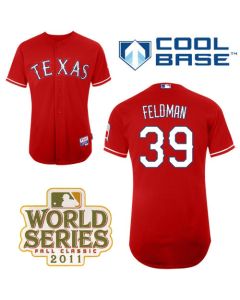 Rangers #39 Scott Feldman Red Cool Base 2011 World Series Patch Stitched MLB Jersey