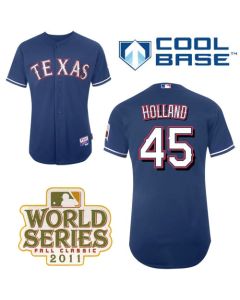 Rangers #45 Derek Holland Blue Cool Base 2011 World Series Patch Stitched MLB Jersey