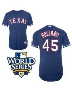 Rangers #45 Derek Holland Blue Cool Base w/2010 World Series Patch Stitched MLB Jerseys