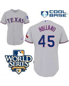 Rangers #45 Derek Holland Grey Cool Base w/2010 World Series Patch Stitched MLB Jerseys