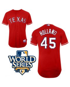Rangers #45 Derek Holland Red Cool Base w/2010 World Series Patch Stitched MLB Jerseys