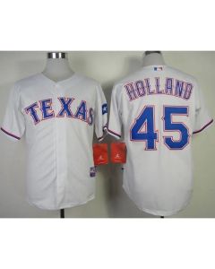 Rangers #45 Derek Holland White Cool Base Stitched MLB Jersey