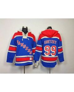 Rangers #99 Wayne Gretzky Blue Sawyer Hooded Sweatshirt Stitched NHL Jersey