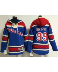 Rangers #99 Wayne Gretzky Blue Sawyer Hooded Sweatshirt Stitched Youth NHL Jersey