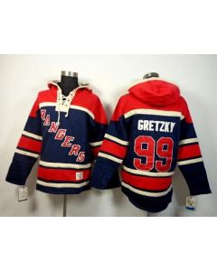 Rangers #99 Wayne Gretzky Navy Blue Sawyer Hooded Sweatshirt Stitched NHL Jersey