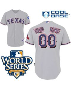 Rangers Customized Authentic Grey Cool Base MLB Jersey w/2010 World Series Patch