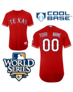 Rangers Customized Authentic Red Cool Base MLB Jersey w/2010 World Series Patch
